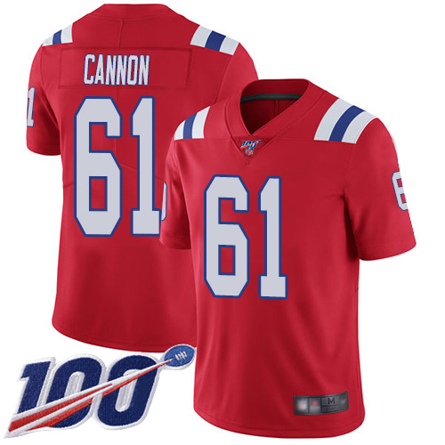 New England Patriots Football 61 100th Season Limited Red Men Marcus Cannon Alternate NFL Jersey